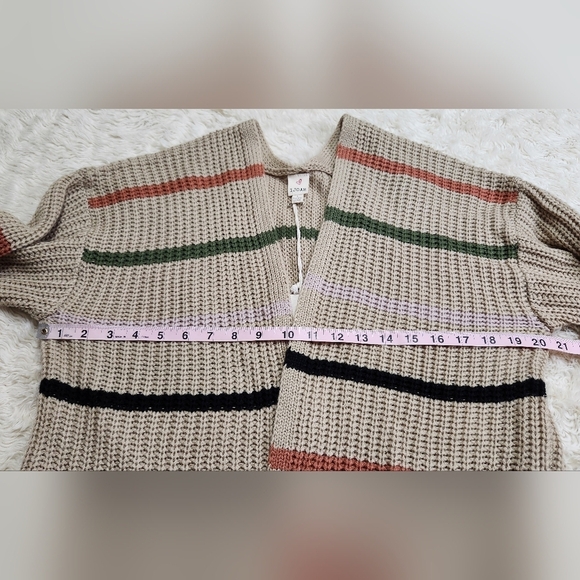 NWT IJOAH Knit Striped Cardigan Taupe Sz Large Crunchy Granola Girl Camp Cardi - Picture 8 of 11